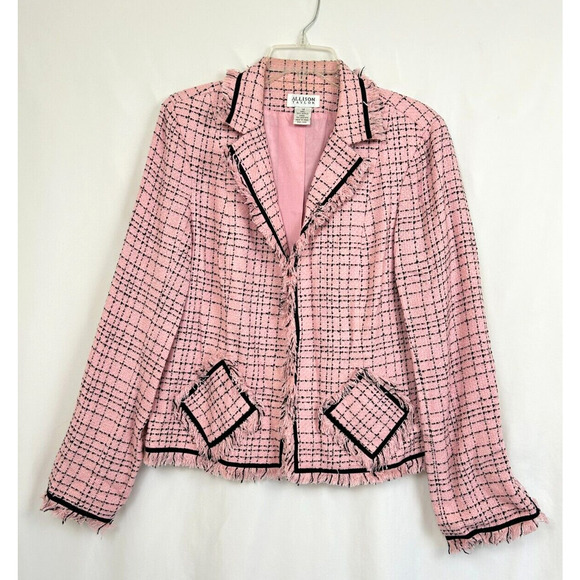 Allison Taylor Jackets & Blazers - 90's Allison Taylor Barbie Core Pink Tweed Jacket Blazer Women's Size 14 Fringe
